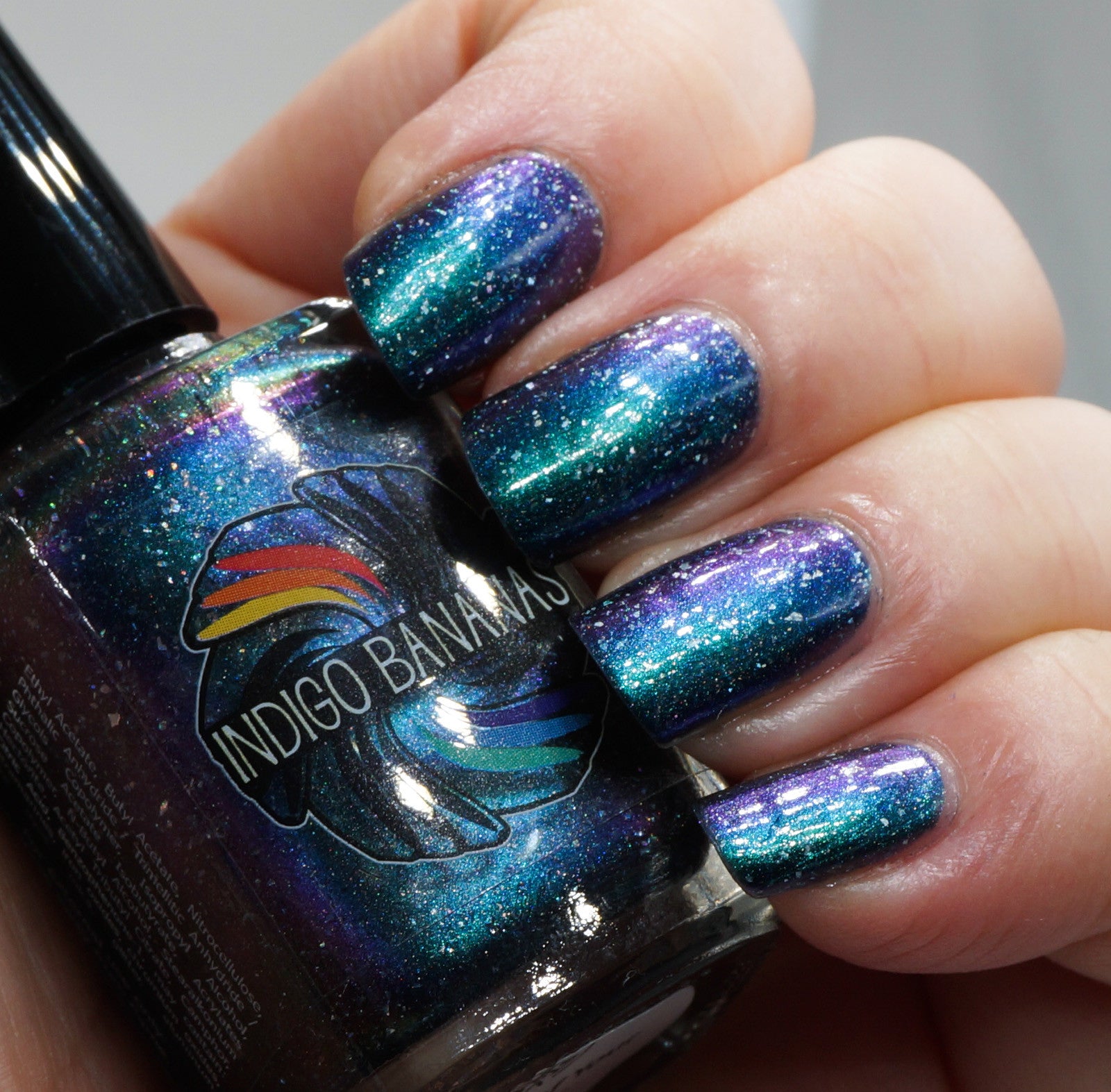 Nature of Your Reality - teal/bright green-blue multichrome linear  holographic w/ flakies